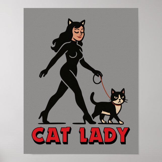 Cat Lady - Tuxedo Cats Lover- Comic Art Graphic Poster (Framsidan)
