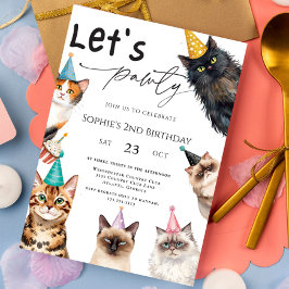 Cat Låt oss Pawty Kitten Cute 2:a födelsedagen Inbjudningar