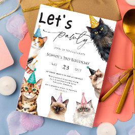 Cat Låt oss Pawty Kitten Cute 3:e kattunge-födelse Inbjudningar