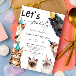 Cat Låt oss Pawty Kitten Cute kattunge 10:e födels Inbjudningar