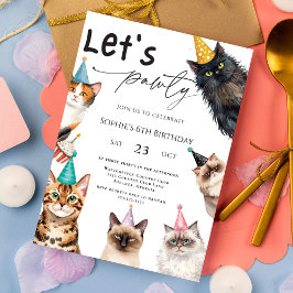 Cat Låt oss Pawty Kitten Cute kattunge 6e födelsed Inbjudningar