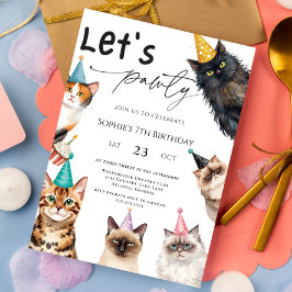 Cat Låt oss Pawty Kitten Cute kattunge 7:e födelse Inbjudningar