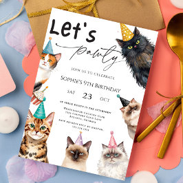 Cat Låt oss Pawty Kitten Cute kattunge 9:e födelse Inbjudningar