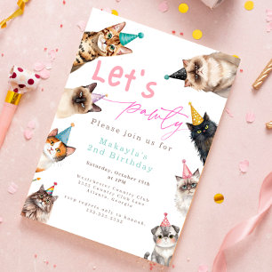 Cat låt oss pawty kitten söt Birthday Inbjudningar
