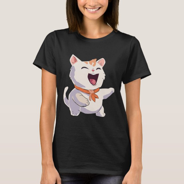 Cat Laughing Illustration T Shirt (Framsida)