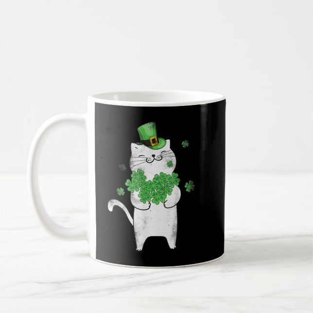Cat Leprechaun Cat Lover Shamrock St Patrick's Da Kaffemugg (Vänster)
