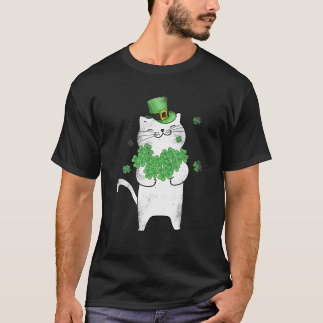 Cat Leprechaun Cat Lover Shamrock St patrick's day T Shirt (Framsida)