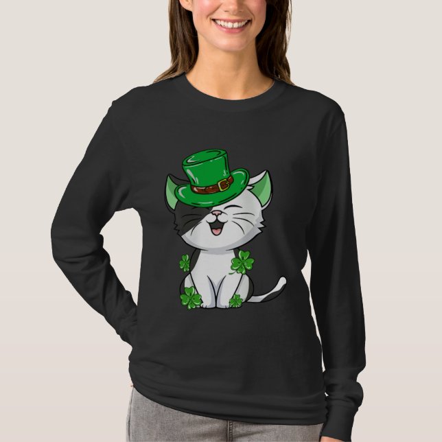 Cat Leprechaun  Cat  Shamrock St Patrick s Day T Shirt (Framsida)