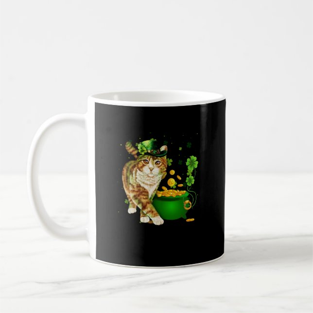 Cat Leprechaun Hat Shamrock St patrick's day Guld Kaffemugg (Vänster)