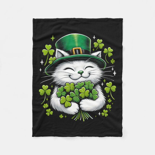 Cat Leprechaun Klöver St. Patricks Day Women Girls Fleecefilt (Framsidan)