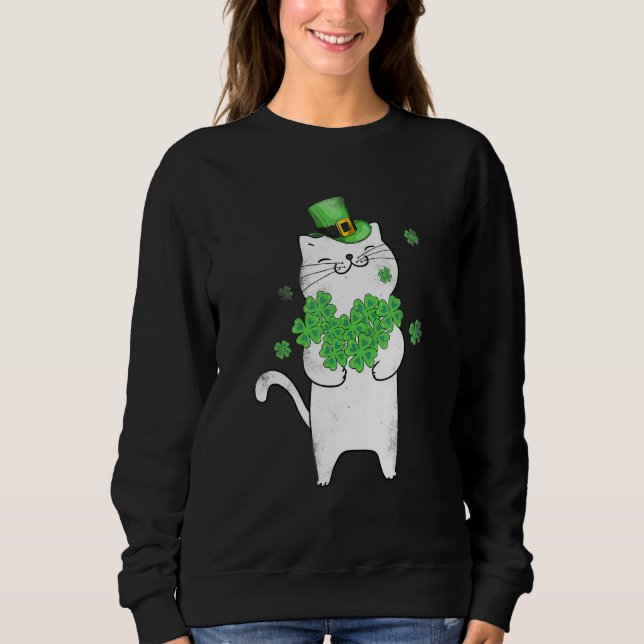 Cat Leprechaun T Shirt Cat Shamrock St Patrick's (Framsida)