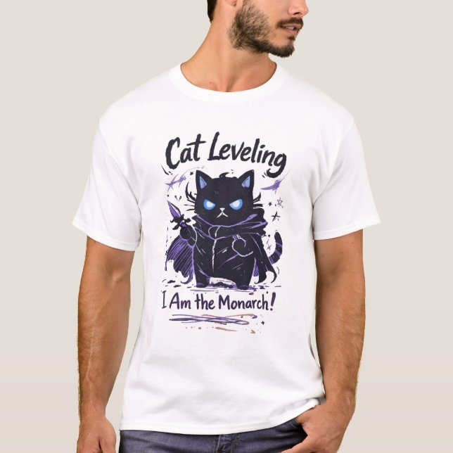 Cat Leveling – Shadow Monarch Cat Parody T Shirt (Framsida)