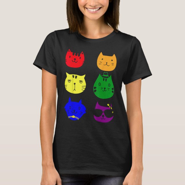 Cat LGBT Flag Gay Pride Transgender Rainbow Lesbia T Shirt (Framsida)