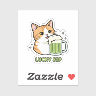 Cat Licking Beer Foam Just One Sip Funny Sticker Klistermärken