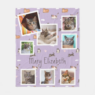 Cat Lilac Photo Collage Modern Lila Fleecefilt
