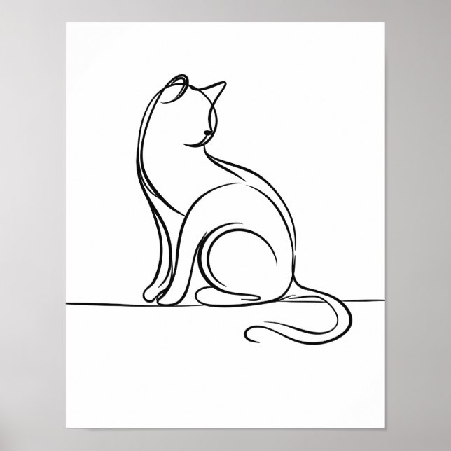 Cat Line Art Black and White Poster (Framsidan)