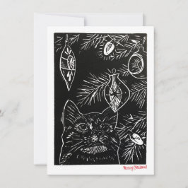 Cat Linocut-julkort Julkort