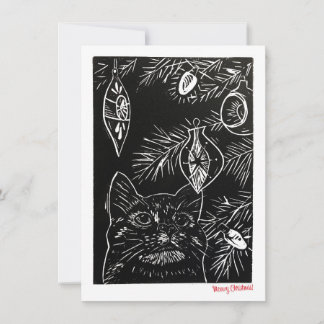 Cat Linocut-julkort Julkort