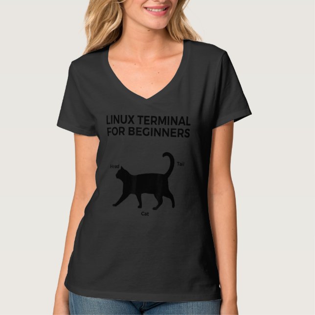 Cat Linux-terminal för nybörjare T Shirt (Framsida)