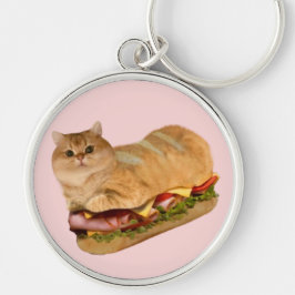 Cat Loaf Sandwhich Keychain Rund Silverfärgad Nyckelring