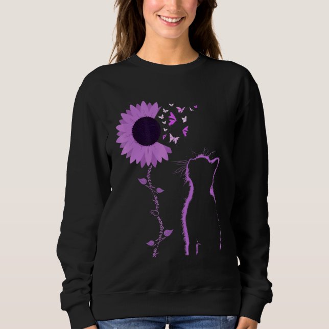 Cat Look Purple Sunflower Butterfly Overdose Aware T Shirt (Framsida)