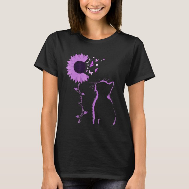 Cat Look Purple Sunflower Butterfly Overdose Aware T Shirt (Framsida)