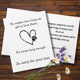 Cat Loss Sympathy Card with Heart and Paw Kort