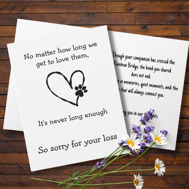Cat Loss Sympathy Card with Heart and Paw Kort (Pet loss)