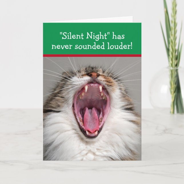 Cat Loudly Singing "Silent Night" Christmas Kort (Framsida)