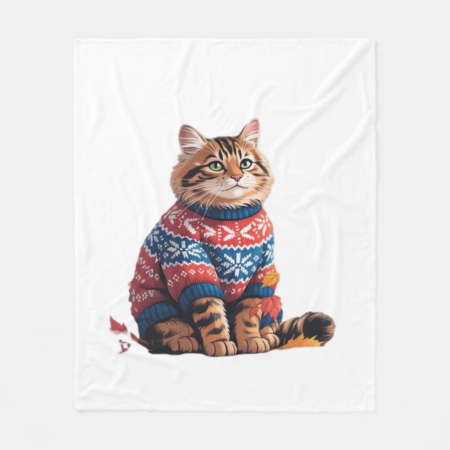 Cat Löv Fall Hej Autumn Funny Cat Kitten Älskare Fleecefilt (Framsidan)