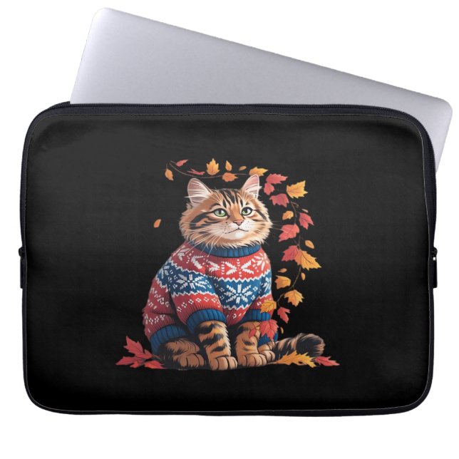 Cat Löv Fall Hej Autumn Funny Cat Kitten Älskare Laptop Fodral (Framsidan)