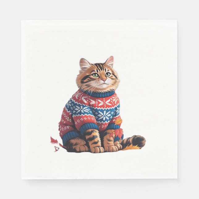 Cat Löv Fall Hej Autumn Funny Cat Kitten Älskare Pappersservett (Framsidan)