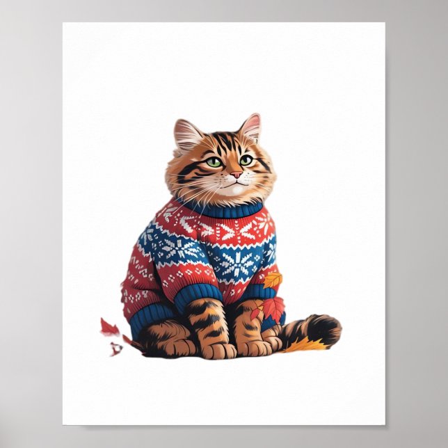 Cat Löv Fall Hej Autumn Funny Cat Kitten Älskare Poster (Framsidan)