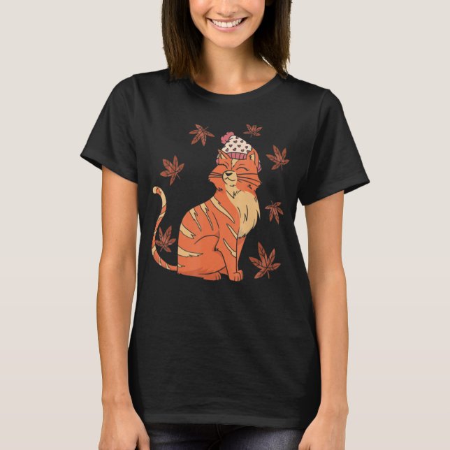 Cat Löv Fall Hej Höst T Shirt (Framsida)