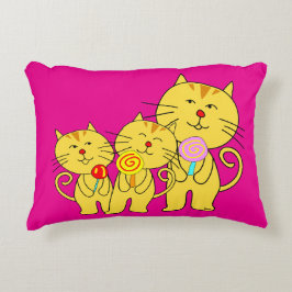 Cat Love Lollipop Pillow Pink Blue Prydnadskudde