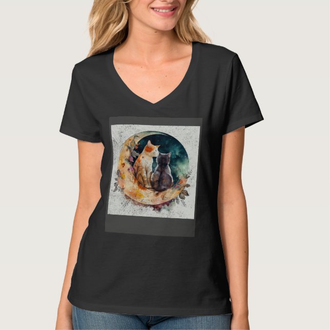 Cat Love Moon T Shirt (Framsida)