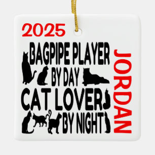 Cat Lover Bagpipe Player-ANPASSNINGSBAR Julgransprydnad Keramik