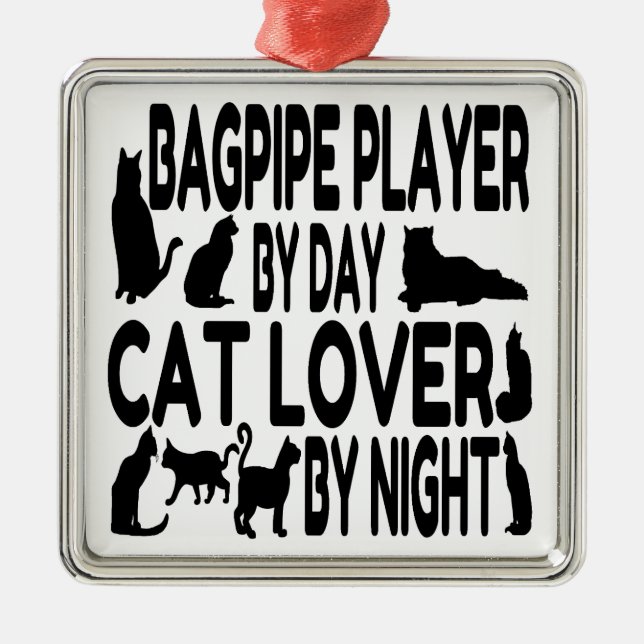 Cat Lover Bagpipe Player Julgransprydnad Metall (Framsidan)