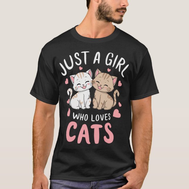 Cat Lover, bara en flicka som Kärlek kattar T Shirt (Framsida)
