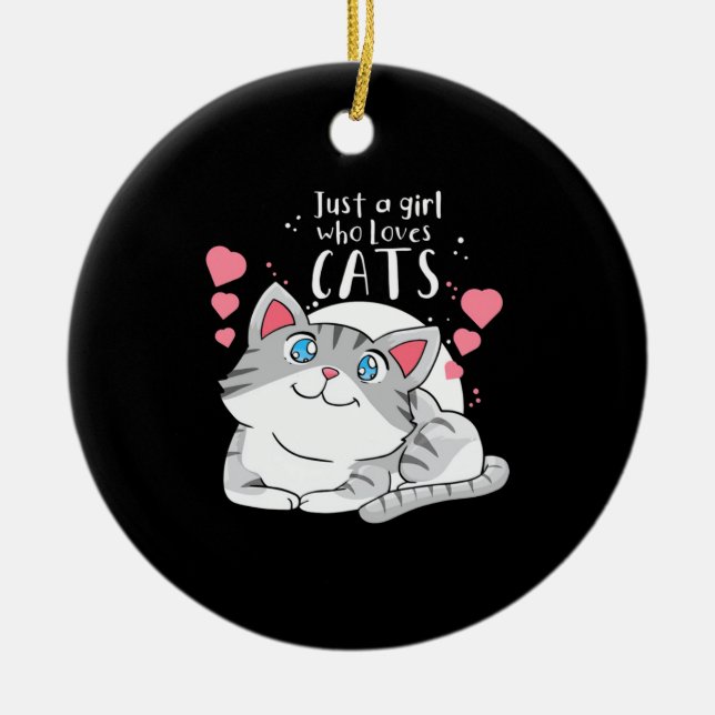 Cat Lover, bara en flicka som Kärlekar Cat Julgransprydnad Keramik (Framsidan)