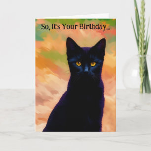 Cat Lover Black Cat Art Funny Pun Birthday Card Kort