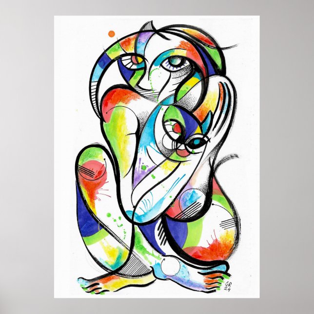 Cat lover bläck-pensel poster (Framsidan)