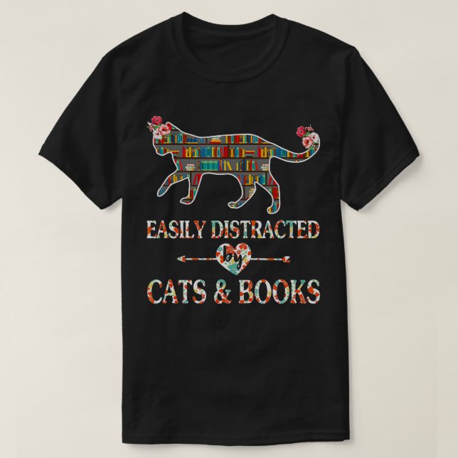 Cat Lover Bok Älskare Reader uppdelat enkelt av C T Shirt (Design framsida)