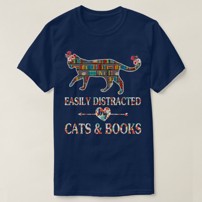 Cat Lover Bok Älskare Reader uppdelat enkelt av C T Shirt (Design framsida)
