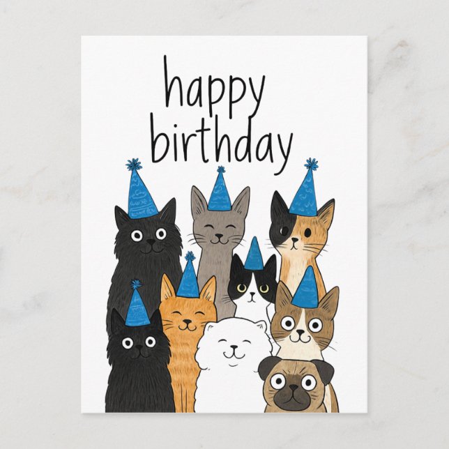 Cat Lover Cards - Cat Party Birthday Card Vykort (Framsida)