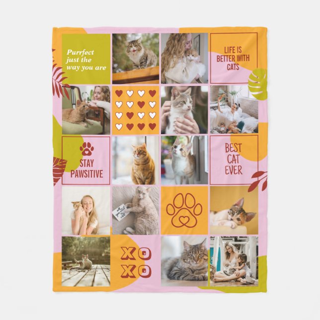 Cat Lover Cat Mamma Cute Pet Photo Collage Retro Fleecefilt (Framsidan)