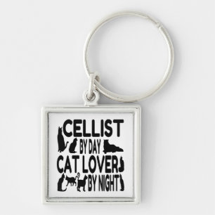 Cat Lover Cellist Fyrkantig Silverfärgad Nyckelring