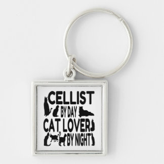 Cat Lover Cellist Fyrkantig Silverfärgad Nyckelring