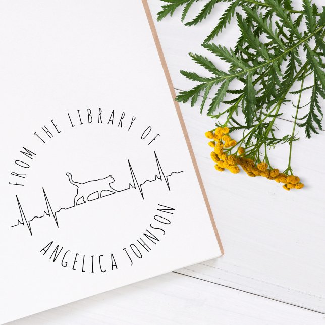 Cat Lover Custom Name Bibliotek Bok Hand skriftlig Stämpel (Skapare uppladdad)