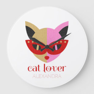 Cat Lover Cute Red Rosa Guld Namn Personlig Stor Klocka